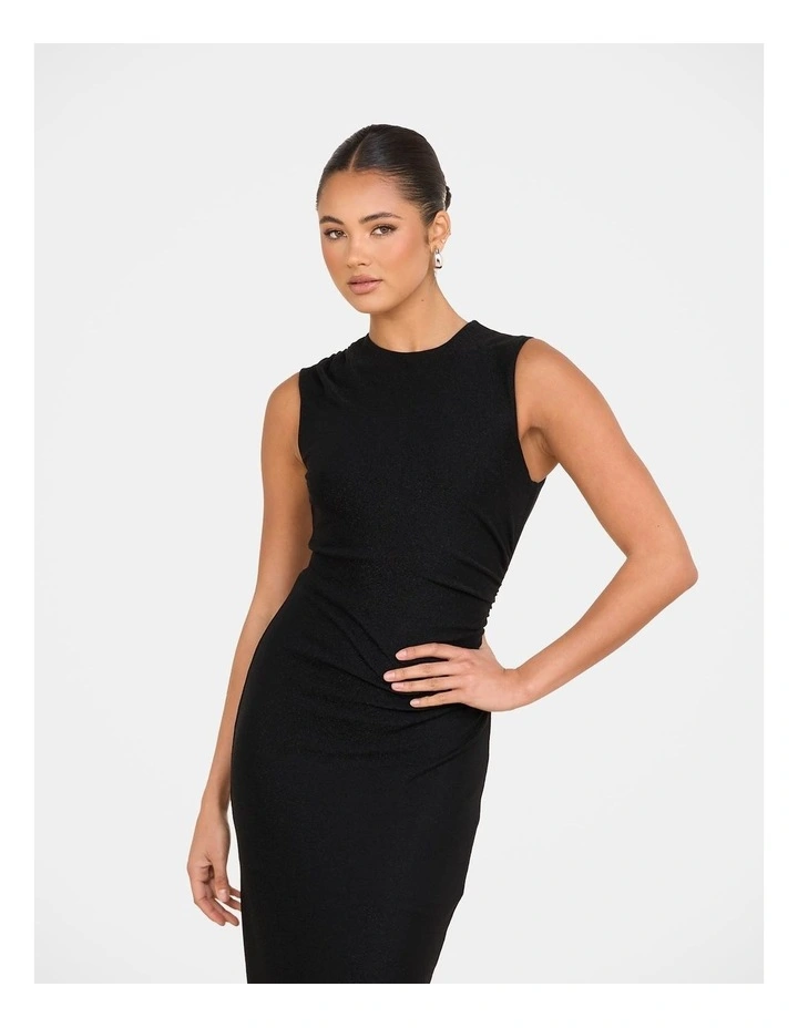 Margo High Neck Lurex Maxi Dress in Black image 5