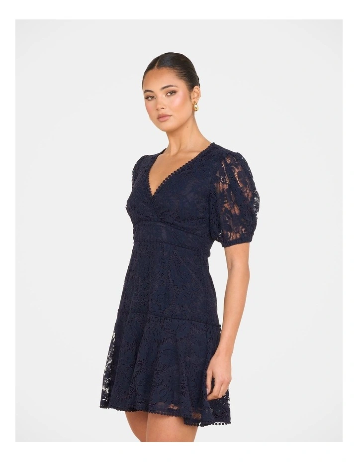 Ellaria Puff Sleeve Mini Dress in Navy image 3