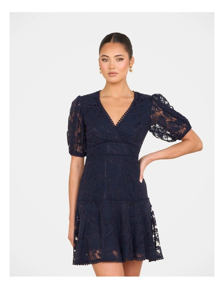 Ellaria Puff Sleeve Mini Dress in Navy image 4