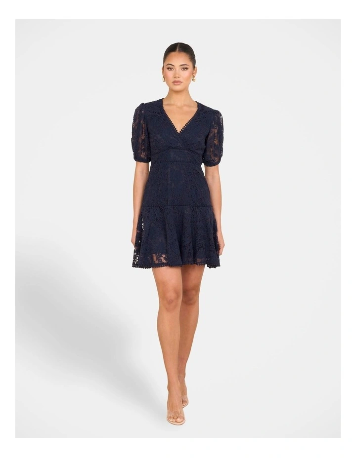 Ellaria Puff Sleeve Mini Dress in Navy image 5