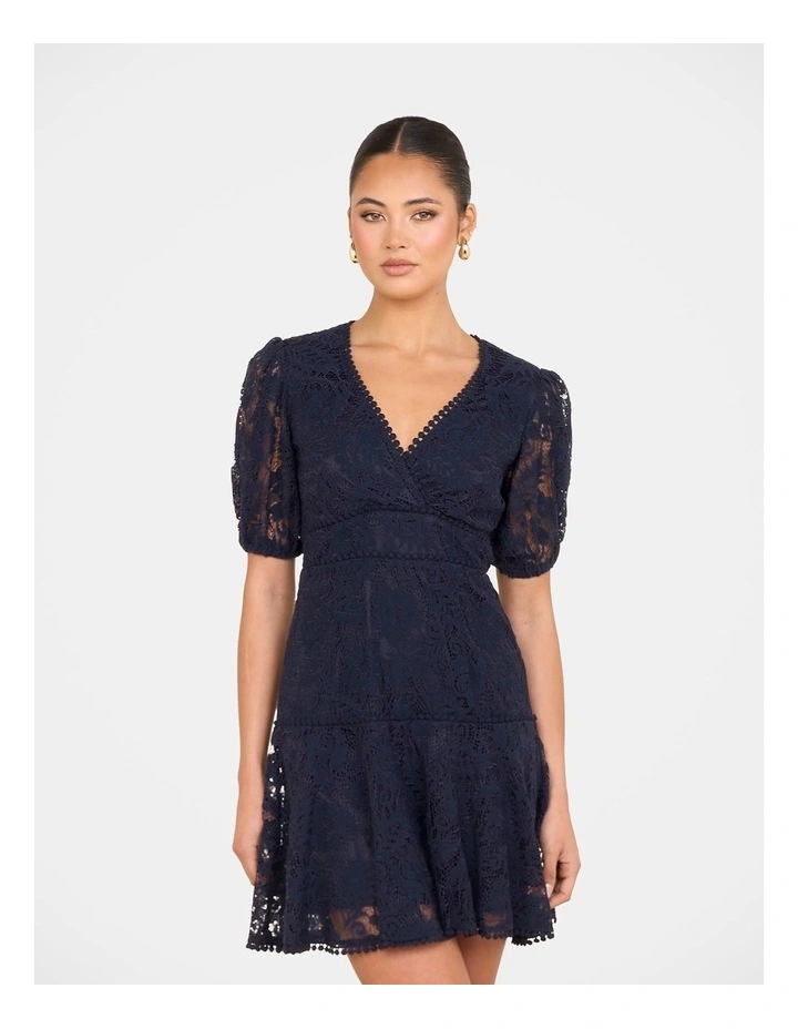 Ellaria Puff Sleeve Mini Dress in Navy image 5