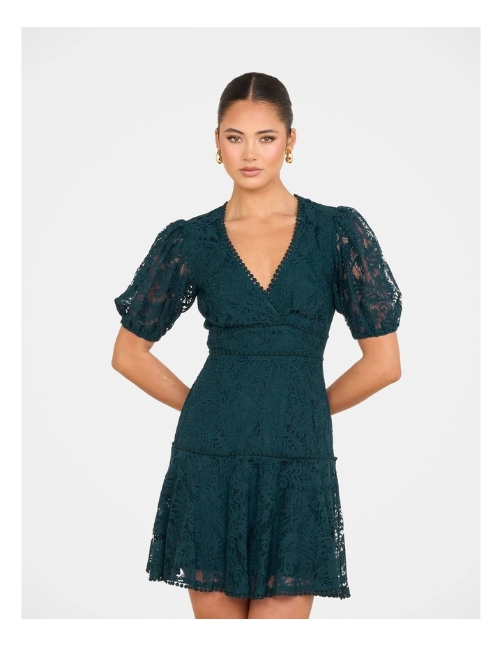 Ellaria Puff Sleeve Mini Dress in Teal image 3