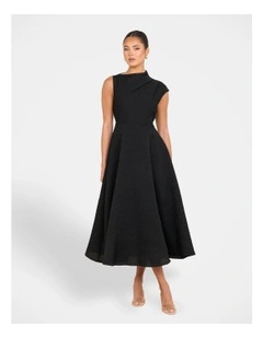 Monarch High Neck Midi Dress in Black