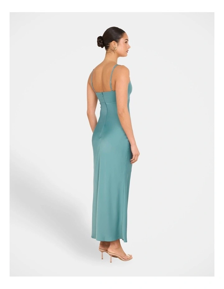 Gala Bias Cut Satin Maxi Dress in Blue image 2