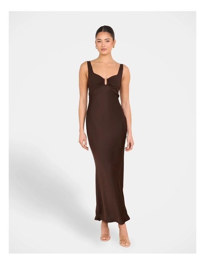 Gala Bias Cut Satin Maxi Dress in Brown image 1