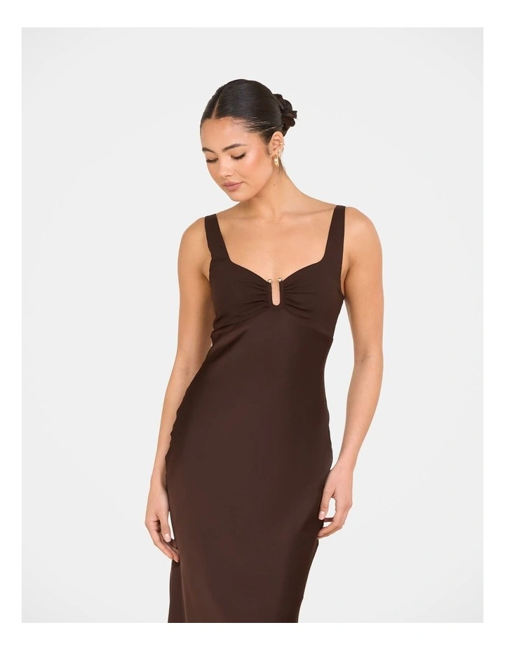 Gala Bias Cut Satin Maxi Dress in Brown image 4