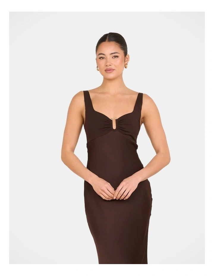 Gala Bias Cut Satin Maxi Dress in Brown image 5