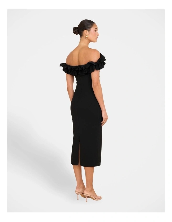 Corey Off Shoulder Midi Dress in Black image 2