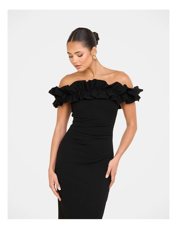 Corey Off Shoulder Midi Dress in Black image 5
