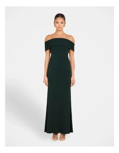 Barb Off Shoulder Gown in Green