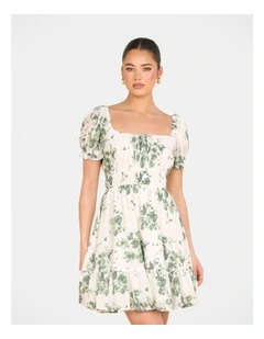 Carlita Puff Sleeve Mini Dress in Cream
