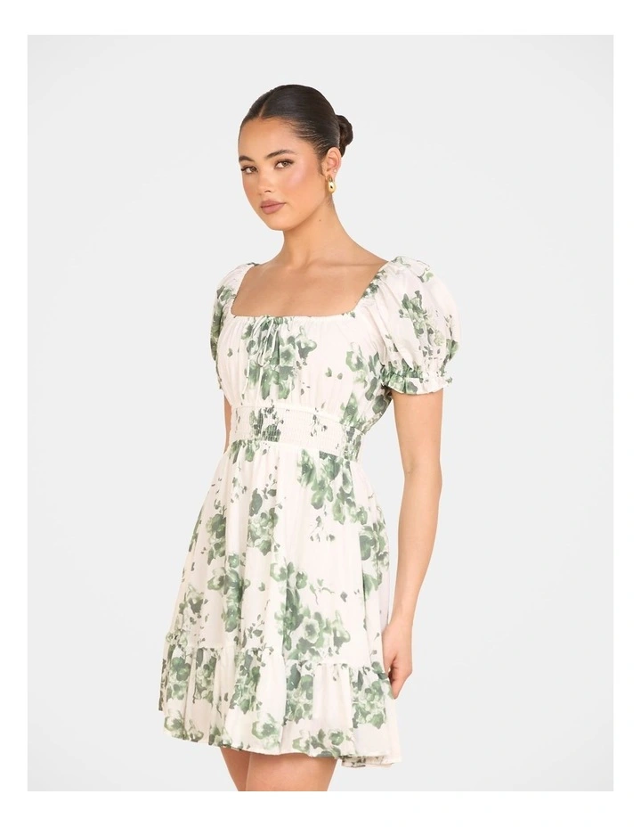 Carlita Puff Sleeve Mini Dress in Cream image 3