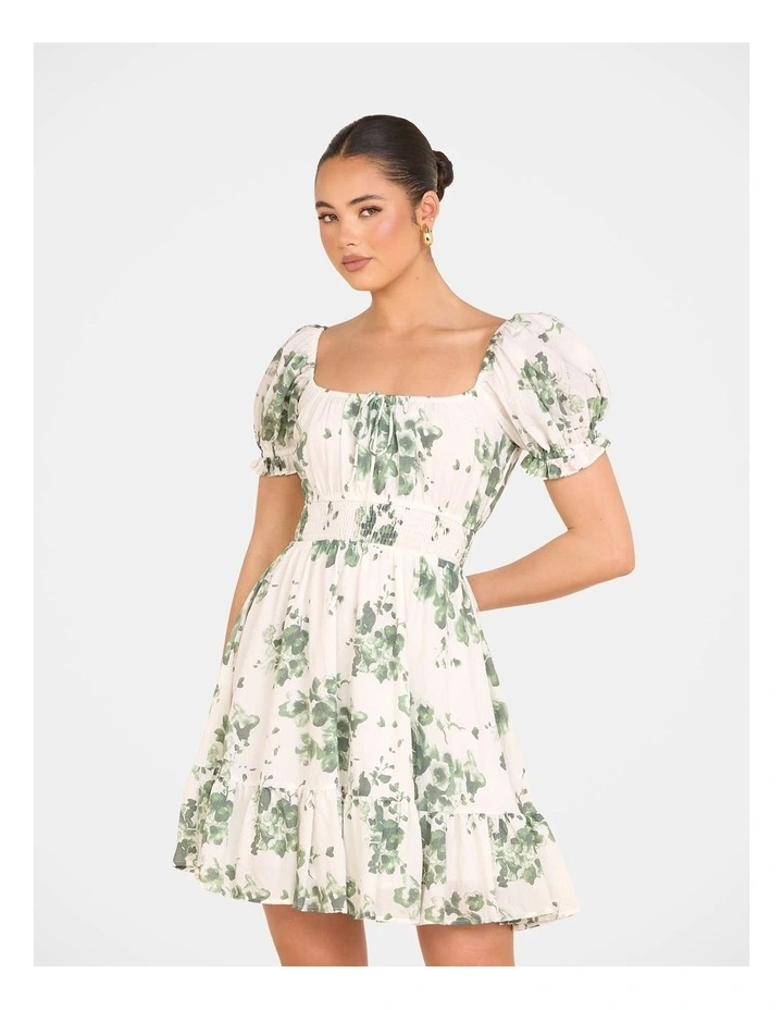 Carlita Puff Sleeve Mini Dress in Cream image 4