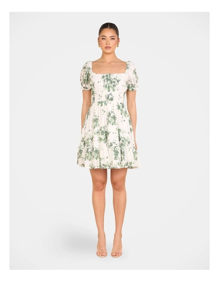 Carlita Puff Sleeve Mini Dress in Cream image 5