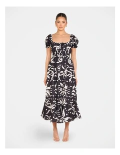 Yana Puff Sleeve Midi Dress in Black