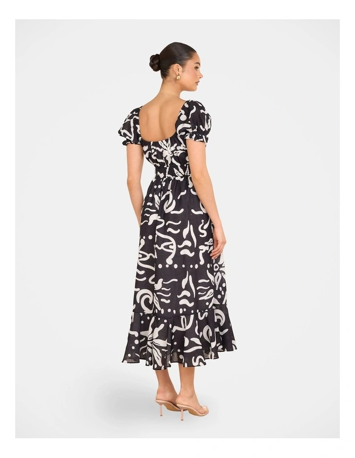 Yana Puff Sleeve Midi Dress in Black image 2