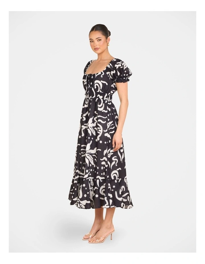 Yana Puff Sleeve Midi Dress in Black image 3
