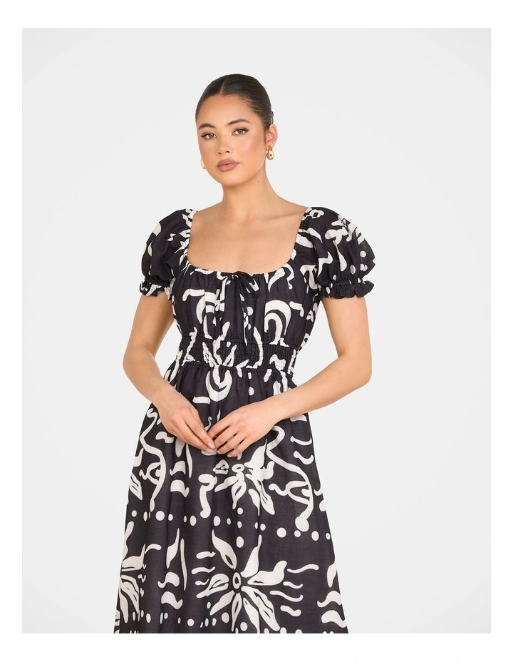 Yana Puff Sleeve Midi Dress in Black image 4