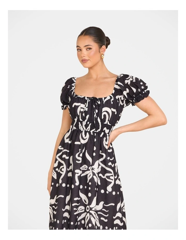 Yana Puff Sleeve Midi Dress in Black image 5