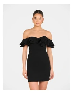 Iris Double Ruffle Mini Dress in Black