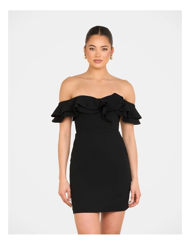 Iris Double Ruffle Mini Dress in Black image 1