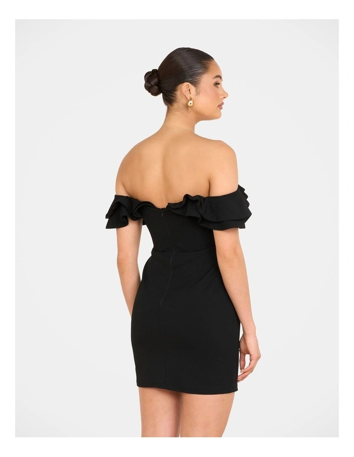 Iris Double Ruffle Mini Dress in Black image 2
