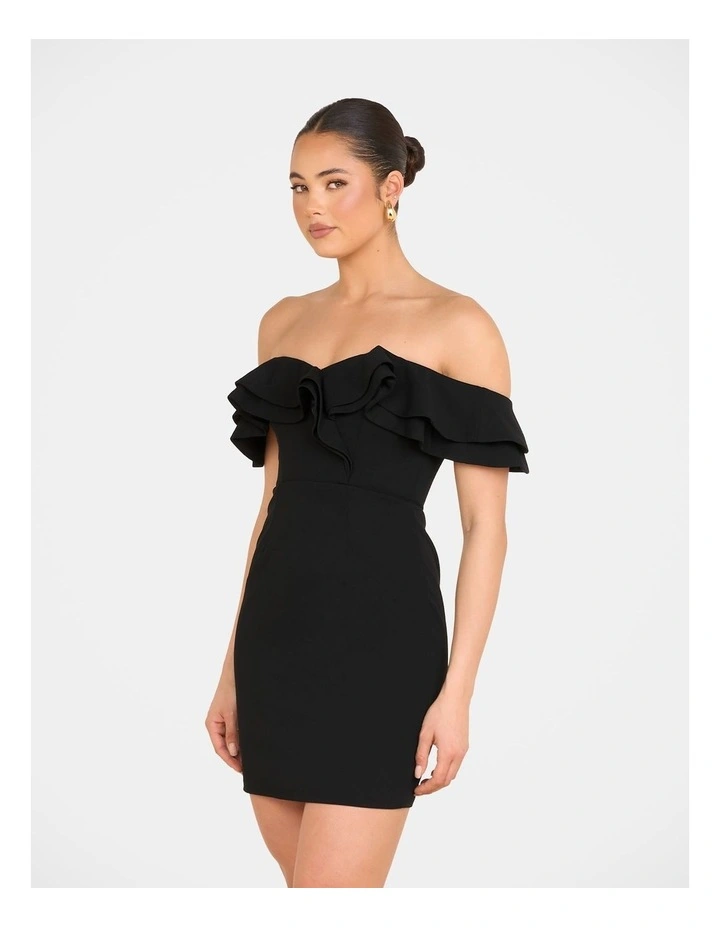 Iris Double Ruffle Mini Dress in Black image 3