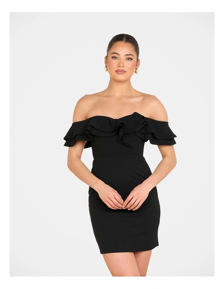 Iris Double Ruffle Mini Dress in Black image 4