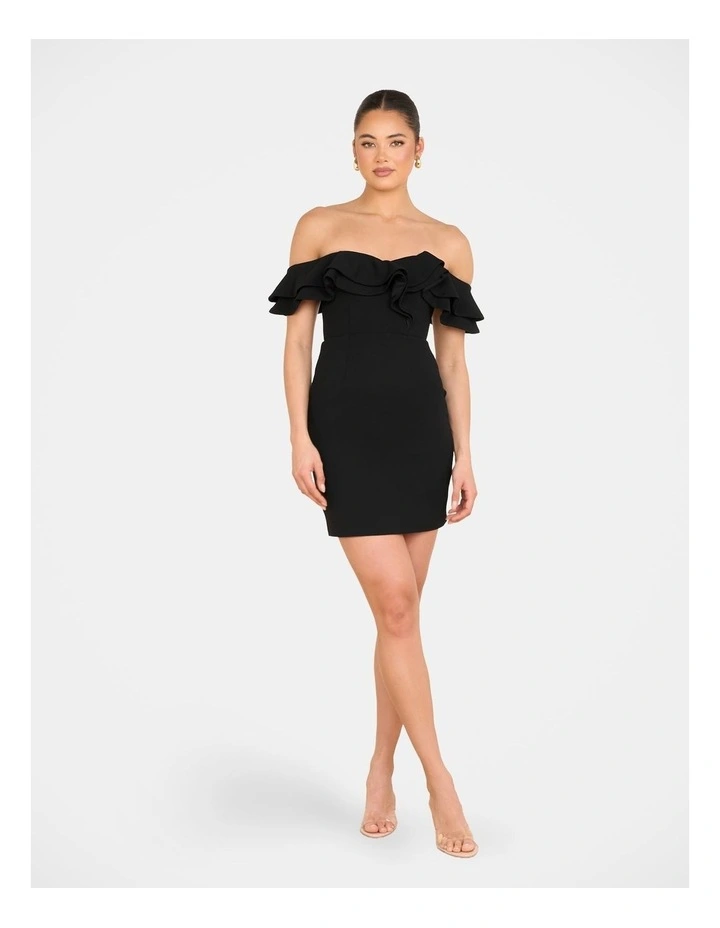 Iris Double Ruffle Mini Dress in Black image 5