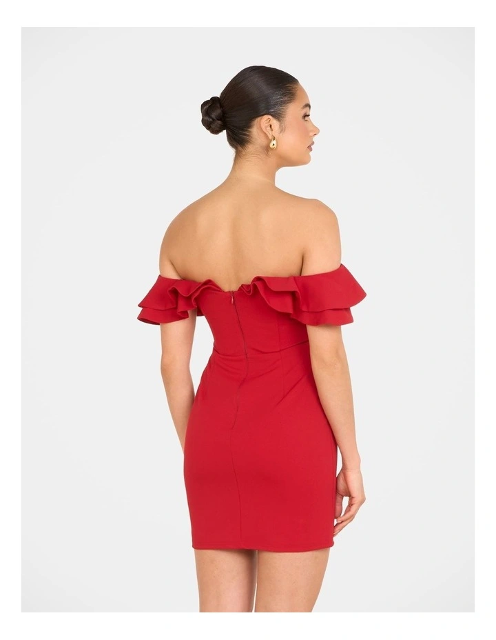 Iris Double Ruffle Mini Dress in Red image 2