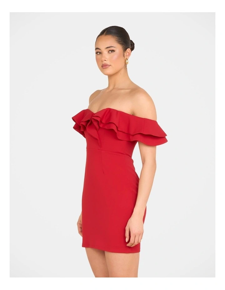 Iris Double Ruffle Mini Dress in Red image 3