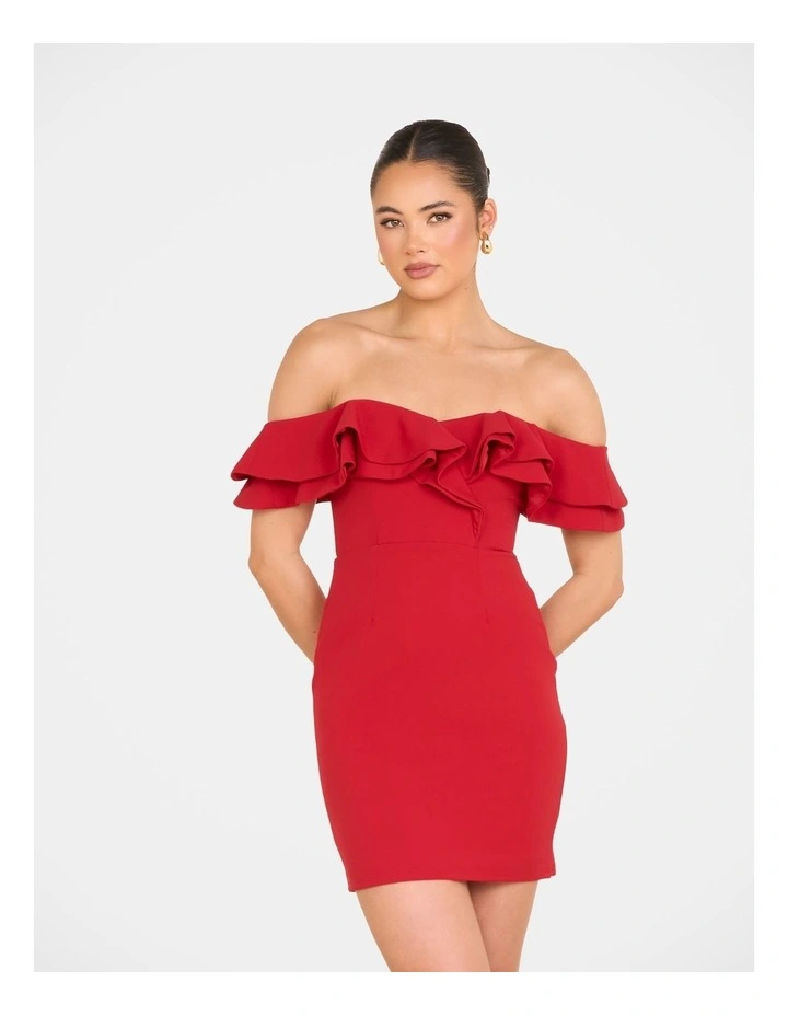 Iris Double Ruffle Mini Dress in Red image 4