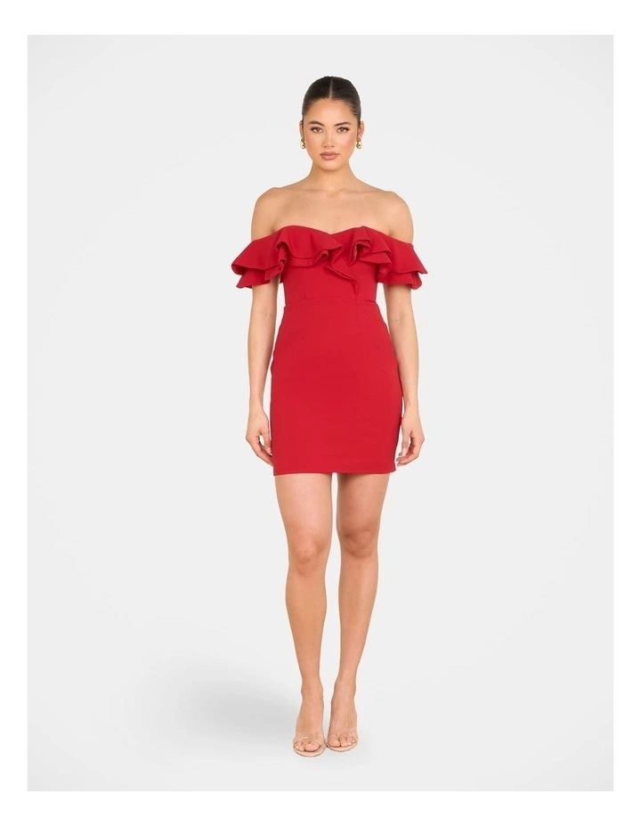 Iris Double Ruffle Mini Dress in Red image 5