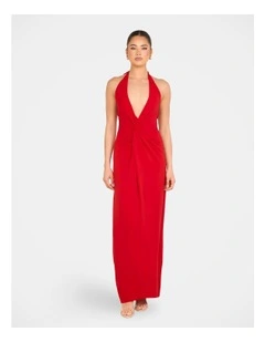 Tirelli Halter Maxi Dress in Red