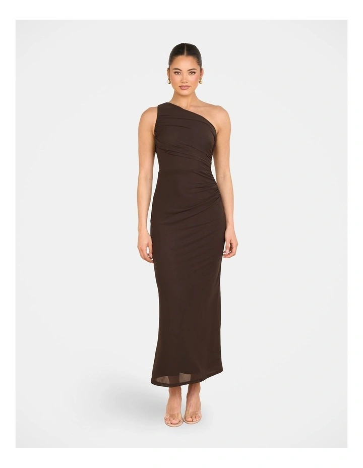 Adelaide One Shoulder Maxi Dress in Brown image 1