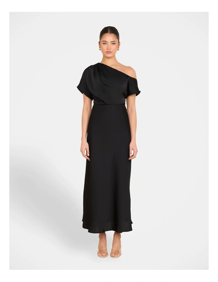 Kyler Asymmetric Neck Dress in Black image 1