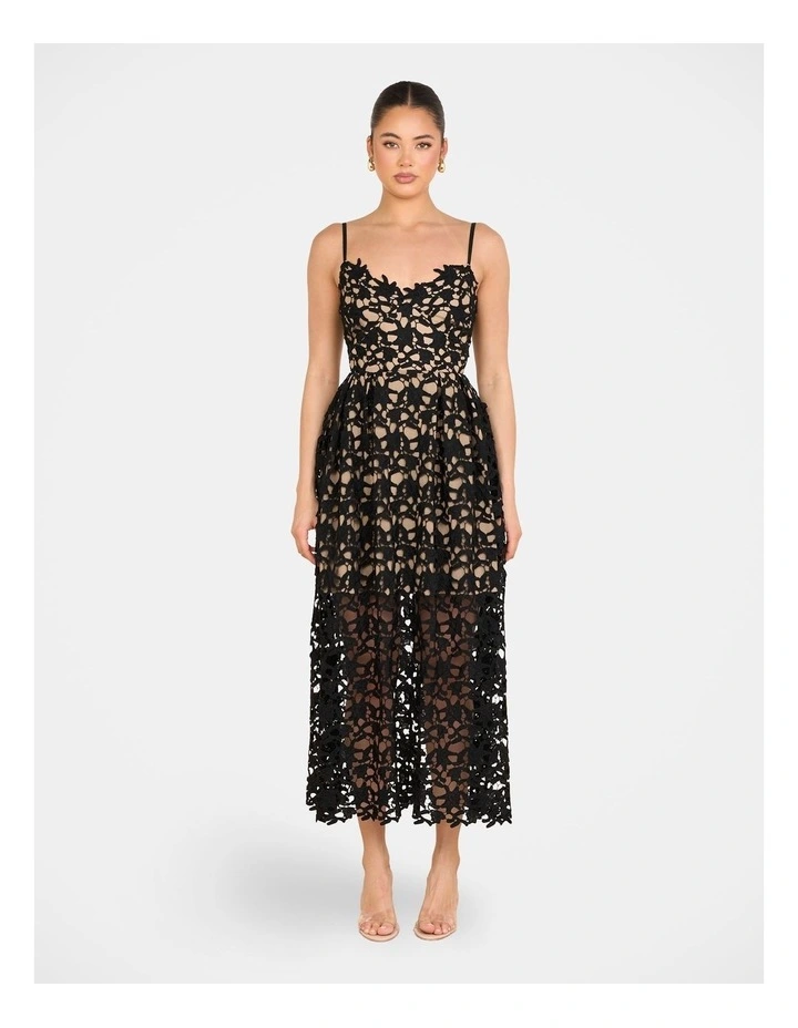 Warna Lace Midi Dress in Blk/Nude image 1