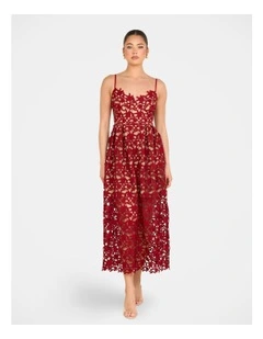 Warna Lace Midi Dress in Burgundy
