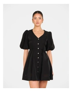 Hiram Puff Sleeve Mini Dress in Black