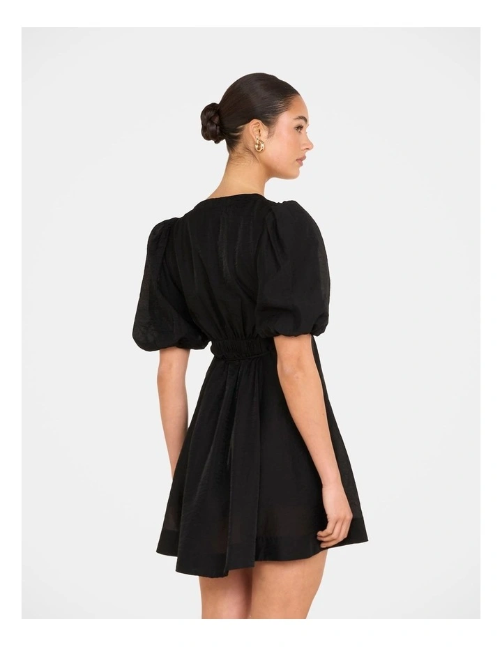 Hiram Puff Sleeve Mini Dress in Black image 2