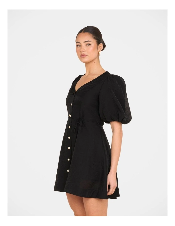 Hiram Puff Sleeve Mini Dress in Black image 3