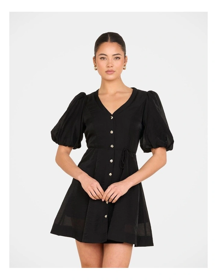 Hiram Puff Sleeve Mini Dress in Black image 4
