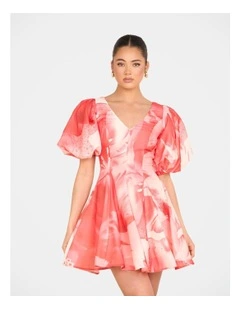 Tiffany Puff Sleeve Mini Dress in Red