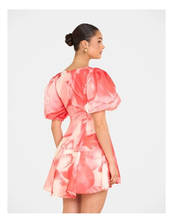 Tiffany Puff Sleeve Mini Dress in Red image 2