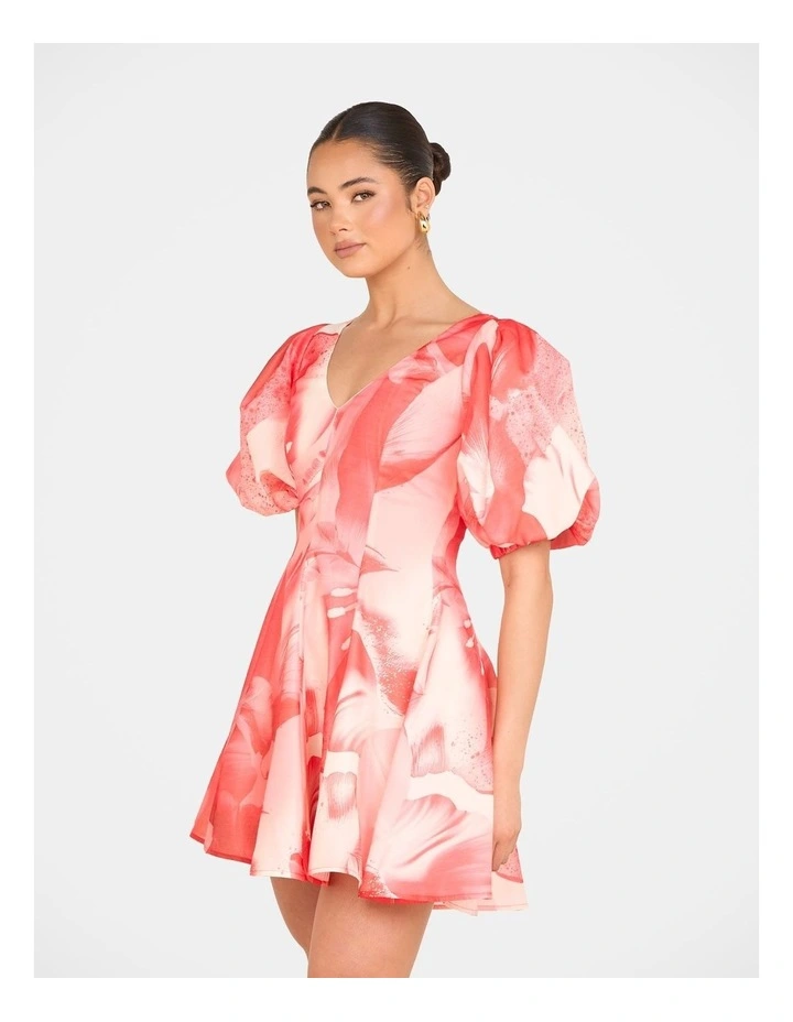 Tiffany Puff Sleeve Mini Dress in Red image 3