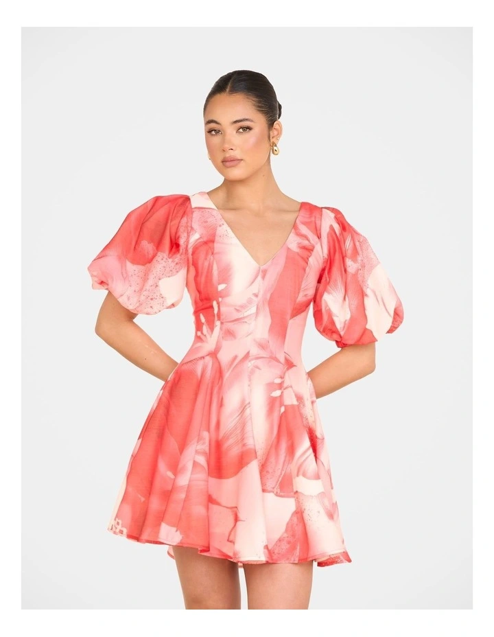 Tiffany Puff Sleeve Mini Dress in Red image 4