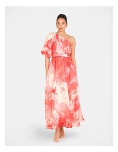 Quartz One Shoulder Maxi Dress in Red
