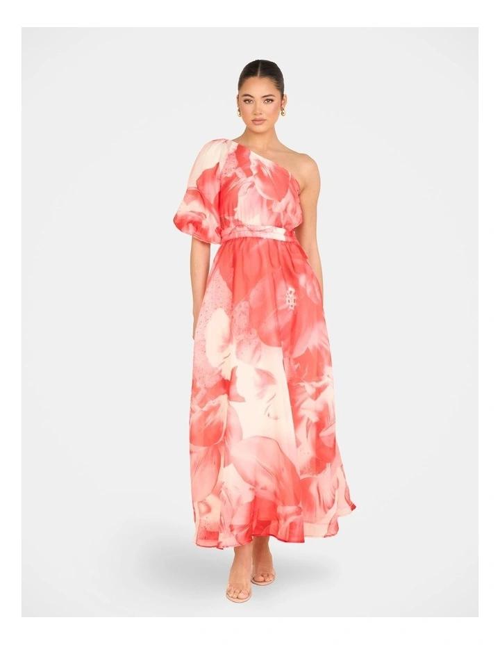 Quartz One Shoulder Maxi Dress in Red image 1