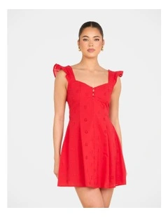 Qianna Broderie Anglaise Dress in Red