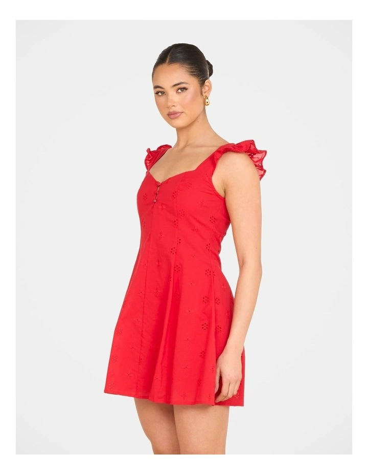 Qianna Broderie Anglaise Dress in Red image 3